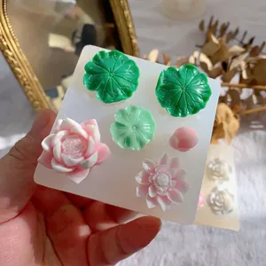 DIY silicone mold for lotus flower and leaf resin jewelry charms and earring accessories