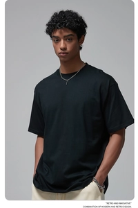 Close-up of black oversized cotton t-shirt fabric texture and dropped shoulder design