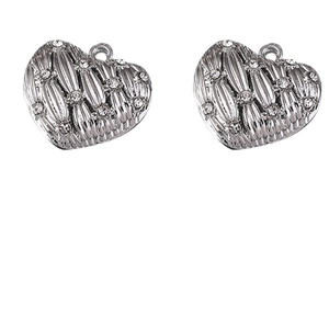 Pendentifs cœur argentés avec rayures verticales et strass pour création de bijoux DIY