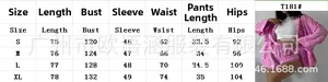 Tableau des tailles détaillé pour ensemble haut manches longues et short imprimé S-XL