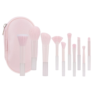 Set da 11 pennelli per trucco con 10 spazzole morbide e una custodia rosa elegante