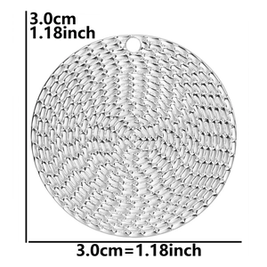 Detailed view of 3.0cm silver stainless steel textured circular pendant accessory