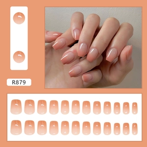 Gradient nude pink press-on nails in 24-piece set with square shape and glossy finish