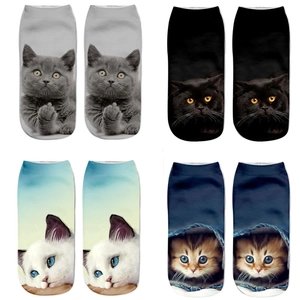 Unisex 3D Cat Print Ankle Socks Polyester Cotton Blend Breathable Novelty Animal Pattern Low Cut Casual Hosiery