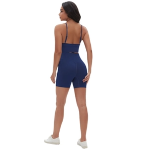 Nahtloses Navy-Yoga-Set mit elastischem U-Rücken-Top und hochtaillierten Radlerhosen