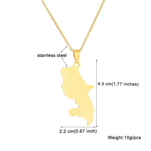 Detail view of 4.5cm gold stainless steel Martinique map pendant with size measurements