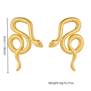 Polished gold-plated stainless steel snake earrings with size 3cm and weight 6g information