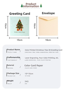 Spécifications de taille pour carte de Noël 3D avec sapin et dimensions de l'enveloppe