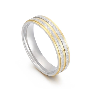 Frosted silver and gold stainless steel ring with textured matte finish for couples