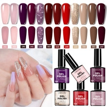 Dettaglio del set smalto gel UV 12 colori con campioni lucidi e opachi e flaconi