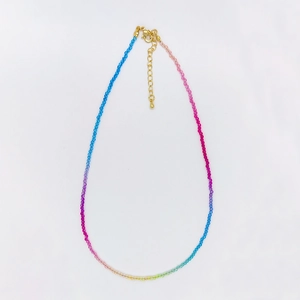 Handmade bohemian beaded crystal necklace with colorful gradient beads and gold clasp