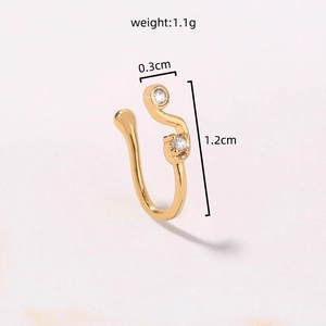 Detail showing gold U-shaped nose clip with dimensions 1.2cm and zircon inlay