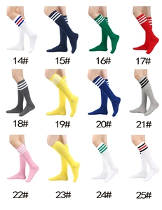 Detailed display of mid-calf socks showing twelve color options with classic triple stripes