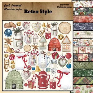 Retro Christmas scrapbook paper set with vintage holiday patterns and textured background
