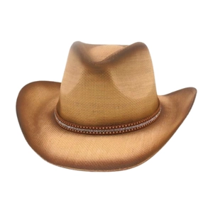 Western Cowboy Straw Hat Wide Brim Woven Sun Hat With Rhinestone Band Gradient Vintage Outdoor Beach For Men Women