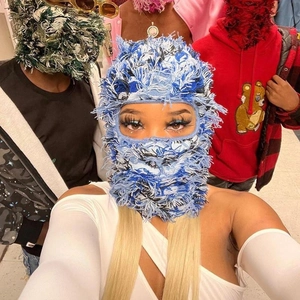 Fuzzy camouflage balaclava knit hat with colorful dreadlock style for street fashion