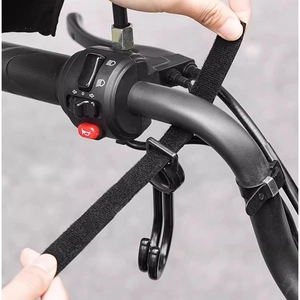Universal motorcycle handlebar hook with adjustable velcro straps and dual hooks