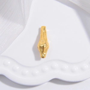 Minimalist S925 sterling silver long tube bead with golden lava texture for DIY jewelry