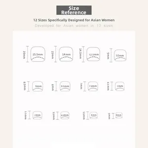 Guide des tailles présentant 12 dimensions pour faux ongles de pieds blancs