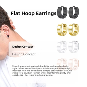 Flat stainless steel hoop earrings for men and women in black, gold, silver and rose gold