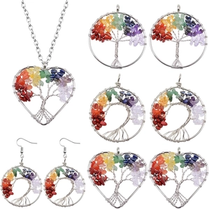 Ciondolo Albero Della Vita Avvolto A Mano In Filo Metallico Pietre Di Cristallo Naturale Sette Chakra Reiki Gioielli Da Donna