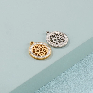 Pendentifs ronds géométriques évidés avec cristaux en acier inoxydable doré et argenté