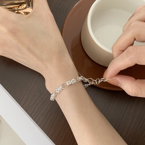 Geometric Chain Bracelet 925 Sterling Silver Handmade Woven Link Minimalist Vintage Jewelry For Women Adjustable
