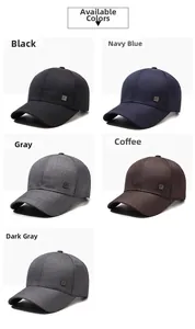 Detailed grid view of baseball caps in black, navy, grey, coffee and dark grey colors