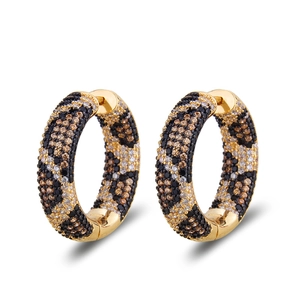Leopard Print Hoop Earrings Copper Gold Plated Zircon With 925 Sterling Silver Earring Post Fashion Women Animal