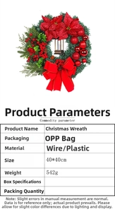 Detailed view of a 40x40cm Christmas wreath with red flowers and a vintage lantern