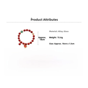 Detail showing dimensions and specifications of the red beaded horse pendant bracelet