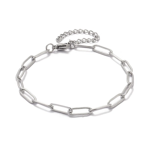 Stainless Steel Paperclip Chain Bracelet Embossed Cross Link Adjustable Jewelry For Women Fashion Commuting Simple