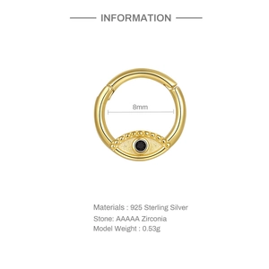 Detail showing 8mm gold S925 silver hoop with AAAAA black zirconia and star accent