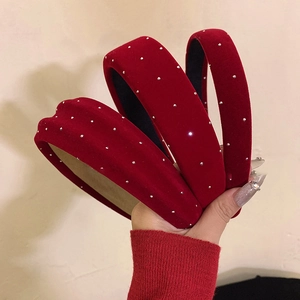 Elegant deep red velvet headband with sparkling rhinestones in three width sizes