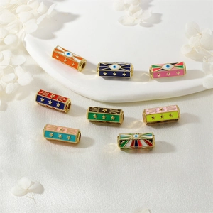 Enamel evil eye rectangular spacer beads in multi-color gold plating for DIY jewelry