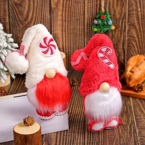 Christmas faceless gnome plush figurines set in red and white with candy cane embroidery