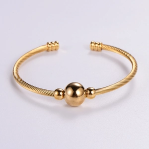 Stainless Steel Cable Wire Bracelet Twisted Open Cuff Bangle With Beads Minimalist Adjustable Jewelry For Women