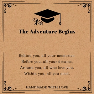 Detail of vintage graduation gift card with compass motif and adventure begins message