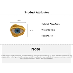 Detailansicht des unregelmäßigen Evil Eye Rings mit Größenangaben und Materialeigenschaften