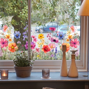 Colorful watercolor floral double-sided static window clings for home decor and glass displays