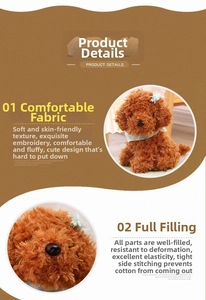 Detail showing soft plush puppy fabric, delicate embroidery and high-elastic cotton filling