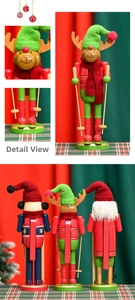 Detail of wooden Christmas nutcracker with ski gear, festive scarf and knitted hat