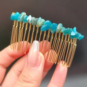 Pettine per capelli vintage dorato con pietre di cristallo blu cielo per accessori donna