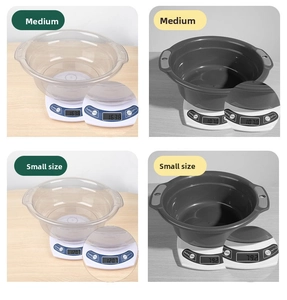 Detailed view comparing weights of medium and small transparent multipurpose basins