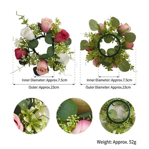 Artificial rose wreath candle holder with pink and red flowers, diameter 23cm, 52g