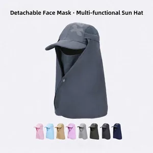Outdoor sun protection hat with removable face mask and neck flap in eight colors