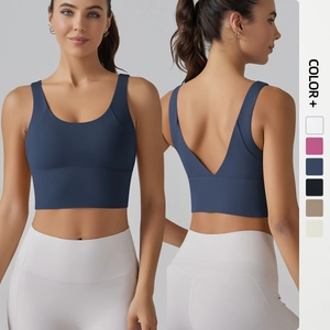 Women V-Shape Open Back Sports Bra High Elasticity Padded Yoga Tank Top Sleeveless Fitness Running Gym Top
