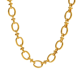 Gold plated stainless steel chunky link chain necklace with cross toggle clasp closure