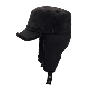 Men's winter faux suede trapper hat with ear flaps and warm faux shearling lining