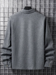 Rear view of grey corduroy work jacket showing premium fabric texture and clean tailoring